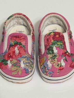 Polo Ralph Lauren Pink Floral Slip On Sneakers Toddler Size 2